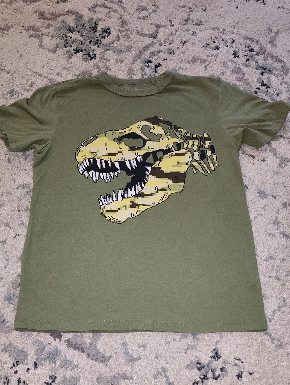 Childrens Place Olive Green Short-Sleeve Tee with Yellow & Black Dino Skull